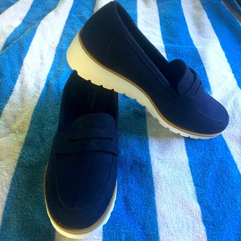 St John’s Bay Blue Suede Loafers Wedges Size 6 M